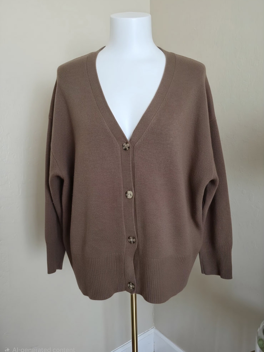 Zara 100% Wool  Taupe Brown V-Neck  Cardigan Size M